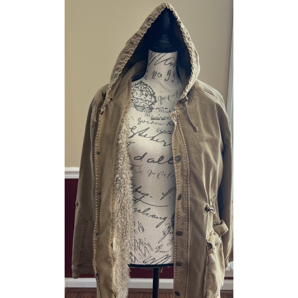 Free‎ People Sherpa Lining (Removeable) Coat Jacket Hooded Boho Zip Snap Medium